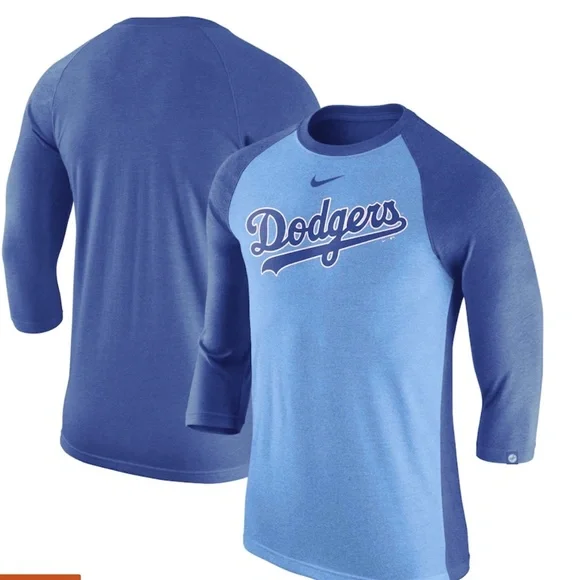 NIKE Dodgers Royal/Navy MLB Tri-Blend Raglan 3/4-Sleeve T-Shirt Size S… - Picture 1 of 9